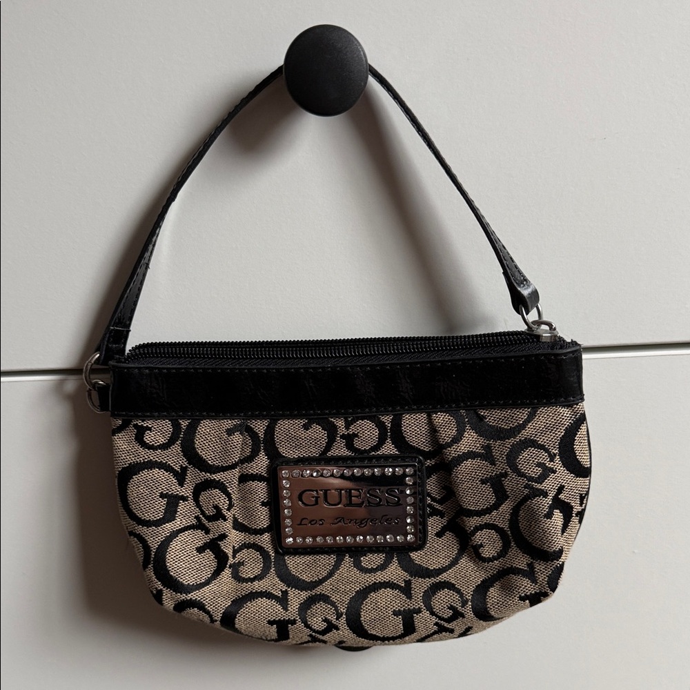 GUESS Black and Brown Logo Wristlet